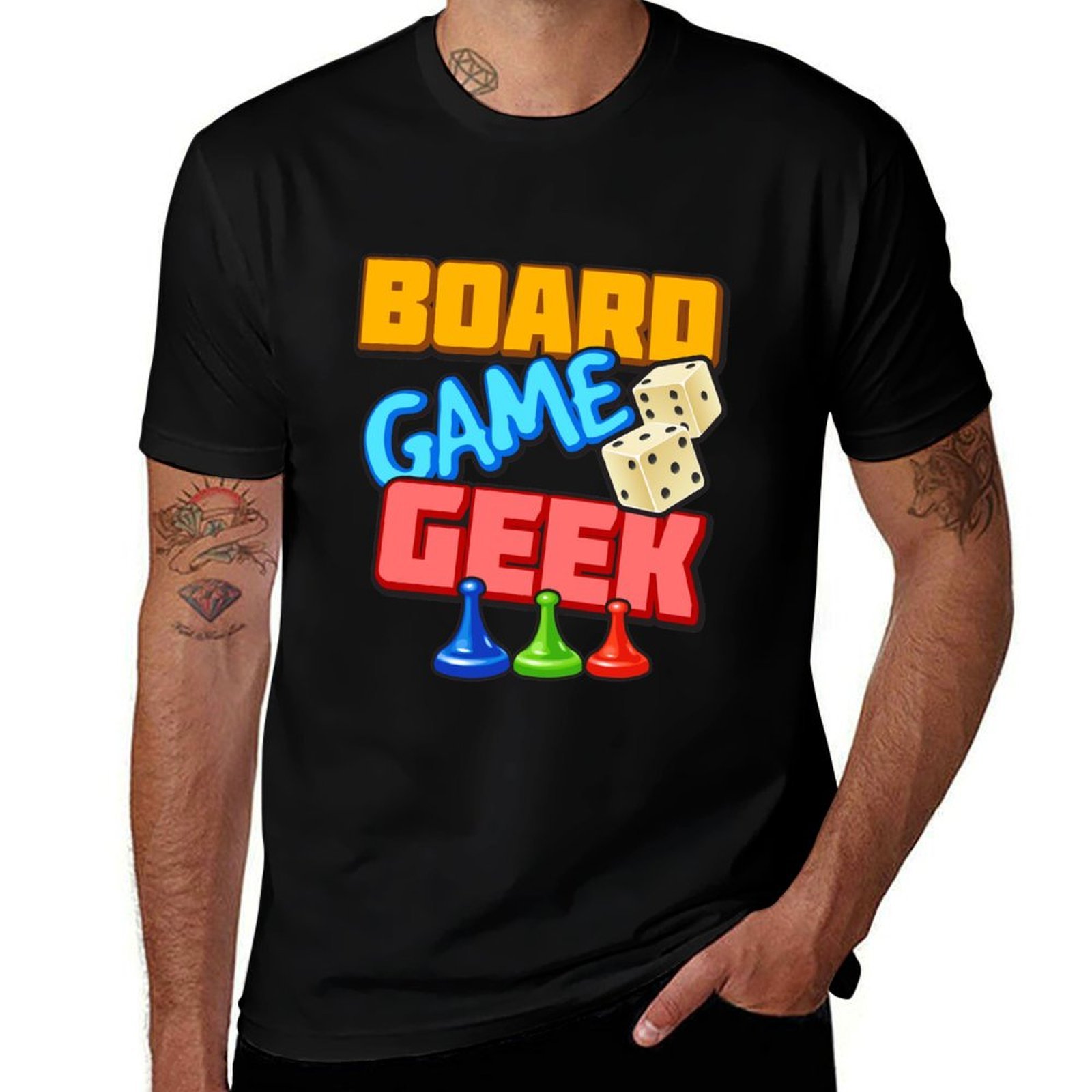 Board Game Geek - تي شيرت لمحبي ألعاب الطاولة بطباعة